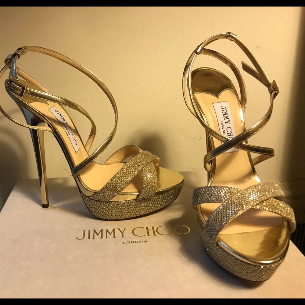 Fabulous gold strappy high heel Jimmy Choo heels